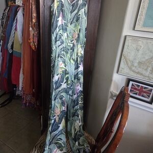 Just Cavalli Green and Pink Leaf Print Jumpsuit